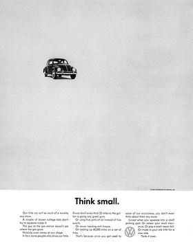 Manifesto per il lancio del Maggiolino in America con il claim Think Small